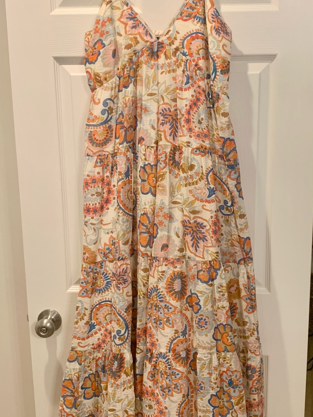 MSK Cream Maxi Skirt with Orange and Blue Paisley Print